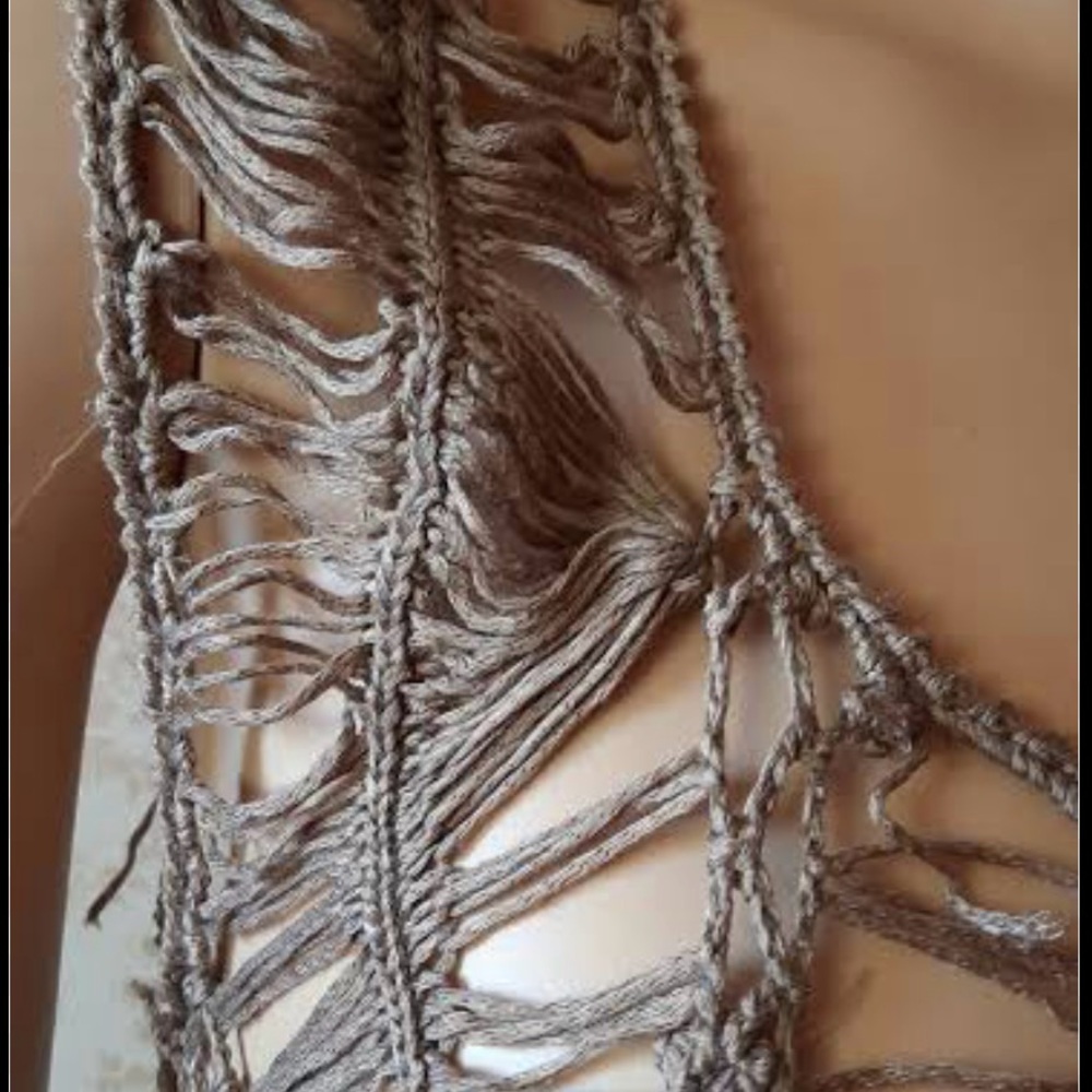 Asymmetrical Brown Crochet Tank Top NWT - Picture 2 of 5